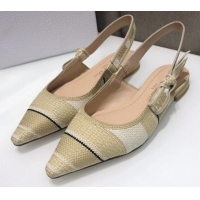 Luxurious Dior J'Adior Slingback Ballerina Flat in Beige Stripes Embroidered Cotton 042713