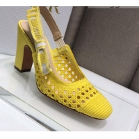 Unique Style Dior x Moi Slingback Pumps 9cm in Yellow Cannage Embroidered Mesh 042713