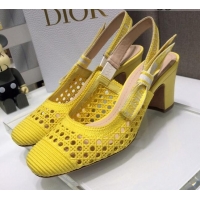 Feminine Dior x Moi Slingback Pumps 6.5cm in Yellow Cannage Embroidered Mesh 042713