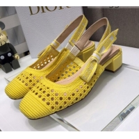 Most Popular Dior x Moi Slingback Pumps 3cm in Yellow Cannage Embroidered Mesh 042713