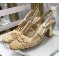 Low Cost Dior x Moi Slingback Pumps 6.5cm in Gold Cannage Embroidered Mesh 042721