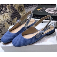 Perfect Dior x Moi Slingback Ballerinas Flats in Blue Ribbon Embroidered Cotton 042732