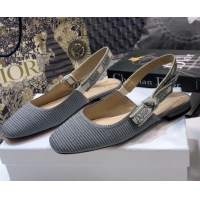 Sumptuous Dior x Moi Slingback Ballerinas Flats in Grey Ribbon Embroidered Cotton 042734