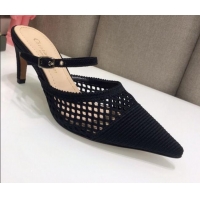 Top Quality Dior D-Choc Heel Mules in Black Mesh Embroidery 042744