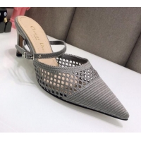 Top Quality Dior D-Choc Heel Mules in Grey Mesh Embroidery 042746