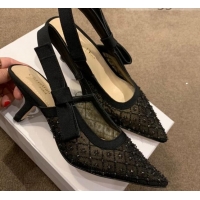 Unique Style Dior J'Adior Slingback Pumps/Ballerinas Flats in Black Crystal Mesh Embroidery 042753