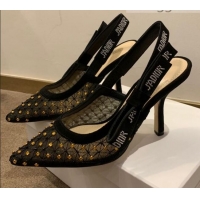 Good Quality Dior J'Adior Slingback Pumps 9.5cm in Crystal Mesh Embroidery Black/Yellow 2021