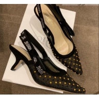 Low Price Dior J'Adior Slingback Pumps 6.5cm in Crystal Mesh Embroidery 042758 Black/Yellow