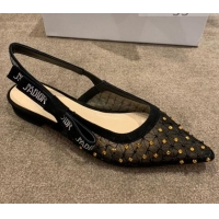 Sumptuous Dior J'Adior Slingback Ballerinas Flats in Crystal Mesh Embroidery 042759 Black/Yellow