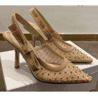 Feminine Dior J'Adior Slingback Pumps 9.5cm in Crystal Mesh Embroidery Nude/Yellow 042760