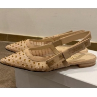 Best Luxury Dior J'Adior Slingback Ballerinas Flats in Crystal Mesh Embroidery Nude/Yellow 042762