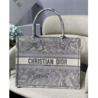 Buy Inexpensive SMALL DIOR BOOK TOTE grey Toile de Jouy Reverse Embroidery M1296Z