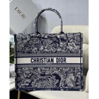 Unique Grade DIOR BOOK TOTE Blue Toile de Jouy Reverse Embroidery M1286ZR