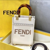 Inexpensive Fendi Sunshine Leather Mini Shopper Tote Bag FD0305 White 2021