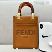 Low Price Fendi Sunshine Leather Mini Shopper Tote Bag FD0305 Brown 2021