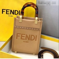 Best Price Fendi Sunshine Leather Mini Shopper Tote Bag FD0305 Apricot 2021