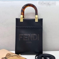 New Design Fendi Sunshine Leather Mini Shopper Tote Bag FD0305 Black 2021