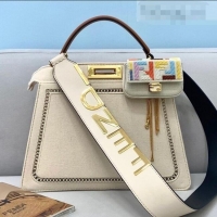 Top Design Fendi Peekaboo ISeeU Medium Bag in Embroidered FD0314 White Canvas 2021