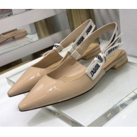 Popular Dior J'Adior Slingback Ballerinas Flats in Patent Calfskin 601911 Nude 2021