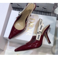 Best Luxury Dior J'Adior Slingback Pumps 9.5cm Heel in Patent Calfskin 601912 Burgundy 2021