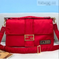 Super Quality Fendi Men's Baguette Nylon Large Bag FD0322 Red 2021