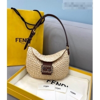 Best Price Fendi Small Croissant Woven Straw Hobo Bag FD0353 Beige 2021