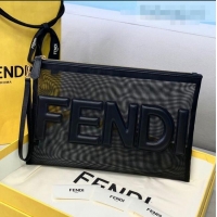 Most Popular Fendi Mesh Large Flat Pouch FD0345 Black 2021