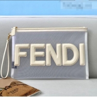 Good Quality Fendi Mesh Large Flat Pouch FD0345 White 2021