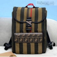 Top Grade Fendi Men's Striped Backpack FD0347 Brown/Black 2021