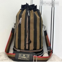 Good Taste Fendi Men's Large Striped Drawstring Bucket Bag FD0350 Brown/Black 2021