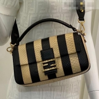 Best Price Fendi Baguette Striped Snakeskin Medium Bag FD0352 Beige/Black 2021