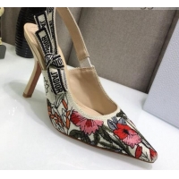 Top Grade Dior J'Adior Slingback Pumps 9.5cm in Multicolor Mille Fleurs Embroidered Cotton 061104