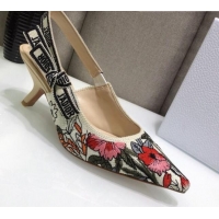 Grade Quality Dior J'Adior Slingback Pumps 6.5cm in Multicolor Mille Fleurs Embroidered Cotton 061105