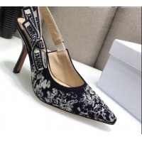 Best Price Dior J'Adior Slingback Pumps 9.5cm in Deep Blue Toile de Jouy Reverse Embroidered Cotton 061107