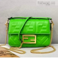 Promotional Fendi Baguette Mini FF Logo Lambskin Flap Bag FD0402 Green 2021