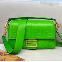 Best Price Fendi Baguette Medium FF Logo Lambskin Flap Bag FD0404 Green 2021