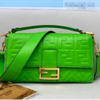 Inexpensive Fendi Baguette Large FF Logo Lambskin Flap Bag FD0405 Green 2021