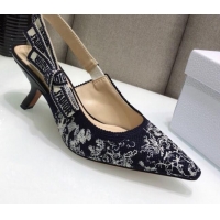 Low Price Dior J'Adior Slingback Pumps 6.5cm in Deep Blue Toile de Jouy Reverse Embroidered Cotton 061108