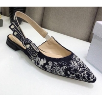 Lower Price Dior J'Adior Slingback Ballerina Flat in Deep Blue Toile de Jouy Reverse Embroidered Cotton 061109