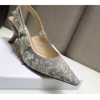 Good Quality Dior J'Adior Slingback Pumps 6.5cm in Grey Toile de Jouy Reverse Embroidered Cotton 061111