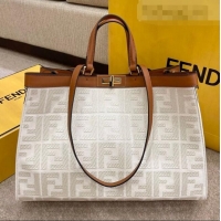 Original Cheap Fendi Peekaboo X-Tote FF Canvas Tote Bag FD0425 White 2021