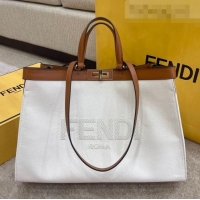 Discount Fendi Peekaboo X-Tote Logo Canvas Tote Bag FD0425 White 2021