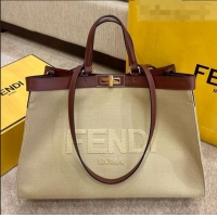 Best Price Fendi Peekaboo X-Tote Logo Canvas Tote Bag FD0425 Beige 2021