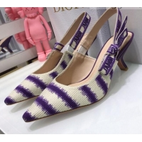 Best Price Dior J'Adior Slingback Pumps 6.5cm in Purple D-Stripes Embroidery 061114