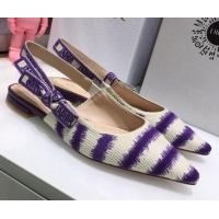 Good Quality Dior J'Adior Slingback Ballerina Flat in Purple D-Stripes Embroidery 061115