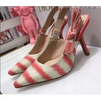 Grade Quality Dior J'Adior Slingback Pumps 9.5cm in Pink D-Stripes Embroidery 061119