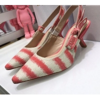 Top Grade Dior J'Adior Slingback Pumps 6.5cm in Pink D-Stripes Embroidery 061120