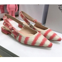 Best Grade Dior J'Adior Slingback Ballerina Flat in Pink D-Stripes Embroidery 061121