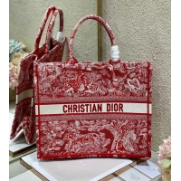 Top Quality DIOR BOOK TOTE Raspberry Toile de Jouy Reverse Embroidery M1286ZR RED