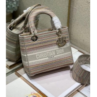 Classic Cheap MEDIUM LADY D-LITE BAG Multicolor Stripes Embroidery M0565ORFO